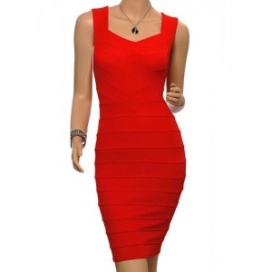 Solid Color Casual Sweetheart Neck Sleeveless Packet Buttock Bandage Dress For Women